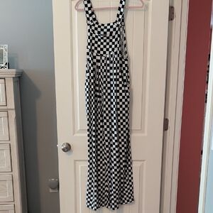 Checkerboard Wide-Leg Jumpsuit in Black & White